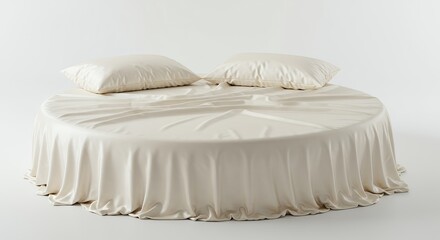 Round bed with beige linen