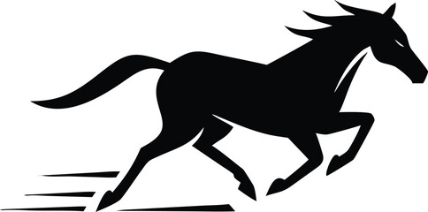 Fototapeta premium Horse gallops powerfully forward in bold black silhouette, showcasing speed and majestic motion