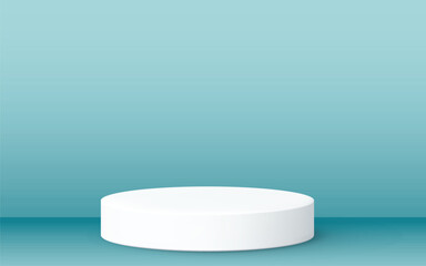 Minimalistic white cylindrical pedestal floating against a soft gradient blue background. Ideal for product displays, 3D rendering mockups, and modern design concepts.