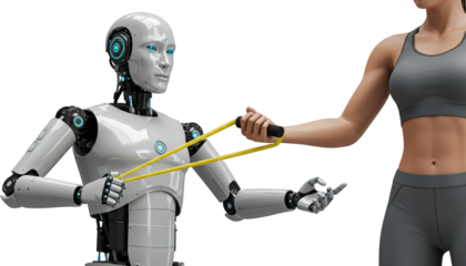 Futuristic Fitness Human and Robot Resistance Band Workout