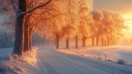 Winter wonderland road at sunrise