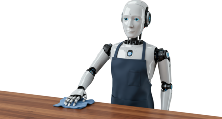 Robotic Cleaner Wiping Table Futuristic Automation Service AI Technology Smart Home Concept