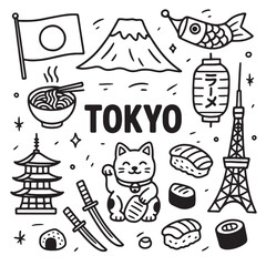 Illustration of Iconic Japanese Symbols
