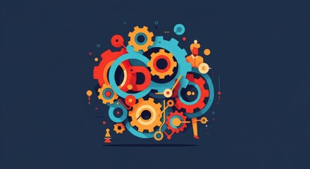 Abstract Colorful Gear Mechanism Interlocking Innovation and Teamwork Concept