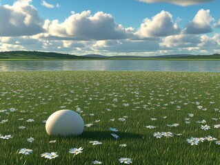Egg on a meadow by water
