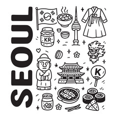 Seoul Iconic Symbols Illustration