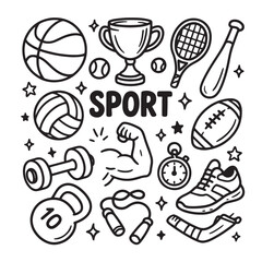 Doodle Illustration of Sports Equipment