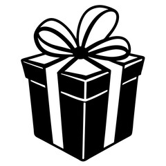 minimal gift box with bow in line art on white