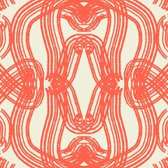 Abstract Coral and Cream Symmetrical Line Art Design