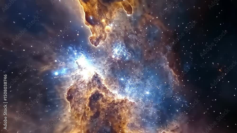 Wall mural stunning cosmic gas clouds illuminated by distant stars in deep space view, beautiful cosmic video f