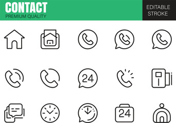 Contact Line Icons. Editable Stroke thin line icon set. Vector illustration.