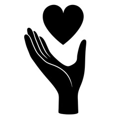vector hand with heart floating above symbol
