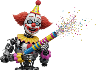 Robotic Clown with Confetti Cannon Festive Party Celebration 3D Render