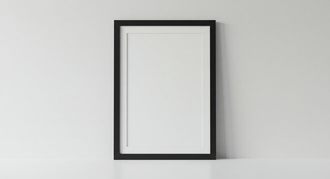 Fototapeta Black frame mockup on white wall for art print poster photo picture design presentation template interior