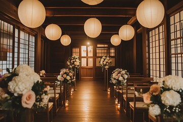 Elegant japanese wedding ceremony venue decor