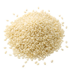 Pile of white sesame seeds top view isolated on white background