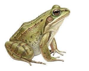 Naklejka premium Realistic Illustration of a Green Frog Sitting on a Transparent Background in Natural Habitat
