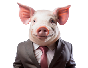 Funny Pig in Business Suit Isolated on White Background – Surreal Animal Character Concept