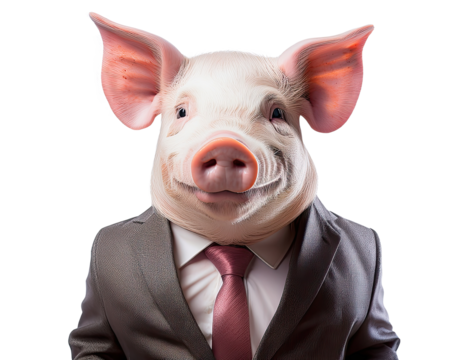 Funny Pig in Business Suit Isolated on White Background – Surreal Animal Character Concept