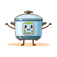 rice cooker in cute cartoon character style with expressive face and limbs.