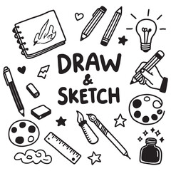 Illustration of Drawing Tools and Art Supplies
