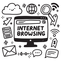Doodle Illustration of Internet Browsing Icons