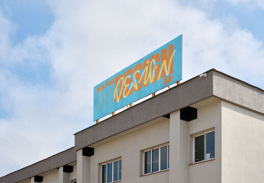 A blank advertising billboard template positioned on a building rooftop.