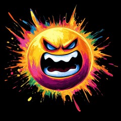an angry cartoon emoji bursting with vivid color splashes, symbolizing rage and explosive emotions, in vibrant vector art style perfect for expressive graphic design or modern pop art collections