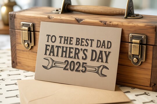 Fathers Day 2025 Card Best Dad Wrench Gift Box, - Powered by Adobe