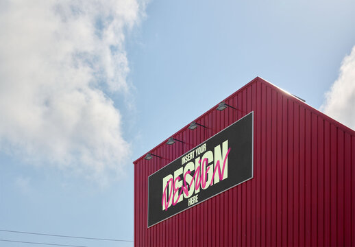 Mockup of Storefront billboard in wharehouse wall. 