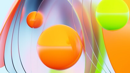 A vivid abstract background with glossy orange and green spheres, perfect for desktop wallpaper and smartphone screens. 3D Render