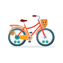 Fototapeta premium Bicycle in cute cartoon character style with expressive face and limbs.
