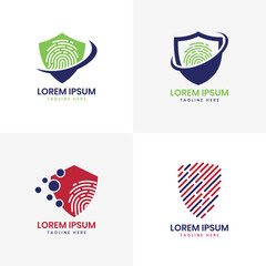 Biometric fingerprint shield security logo design modern concept for cyber tech protection