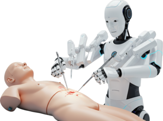 Advanced Robotic Surgery Futuristic Medical Robot Performing a Precise Procedure on a Training