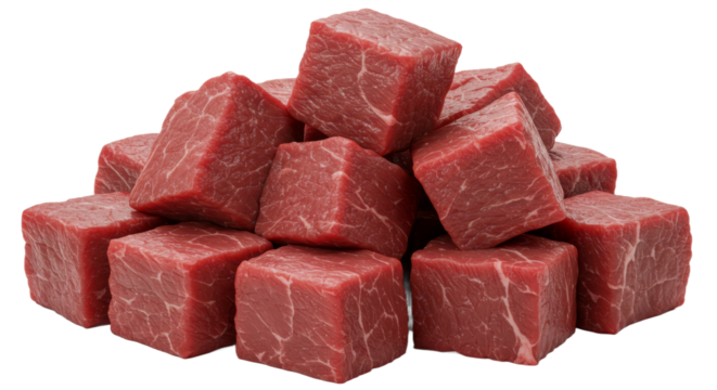 Stacked cubed red meat pile