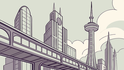 Obraz premium vector illustration of a futuristic cityscape with sleek sky bridges