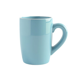A light blue ceramic mug with a handle on a black background in a studio shot with good lighting isolated on transprent background