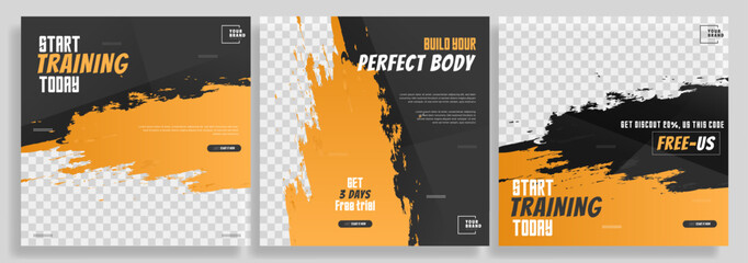 gym training social media post template design, banner for your promotion.	