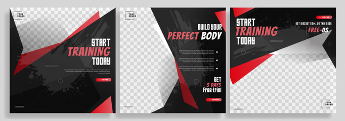 gym training social media post template design, banner for your promotion.	