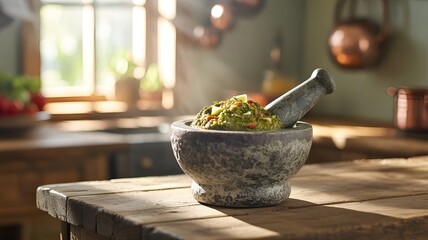 mortar and pestle with spices