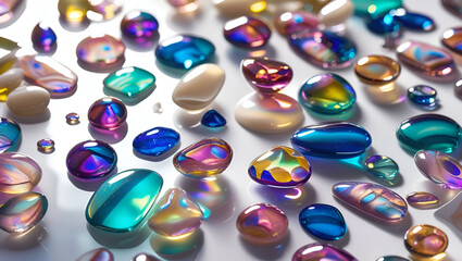 Vibrant iridescent glass stones in various ai genrative