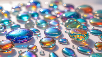 Vibrant iridescent glass stones in various ai genrative