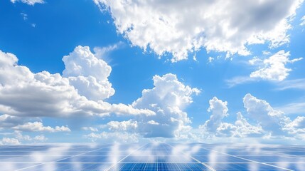 Solar panels under a vast blue sky