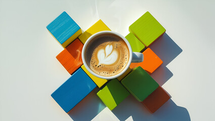 Overhead shot of a steaming hot coffee cup ai genrative