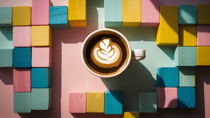 Overhead shot of a steaming hot coffee cup ai genrative