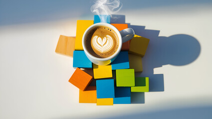 Overhead shot of a steaming hot coffee cup ai genrative