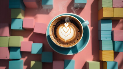 Overhead shot of a steaming hot coffee cup ai genrative