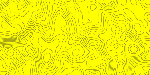 Abstract topographic map lines and bright yellow background  creating a seamless pattern, perfect for modern and abstract design projects.