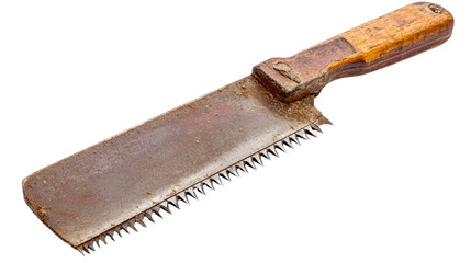 A hand saw with a wooden handle and sharp teeth,Transparent background, PNG file