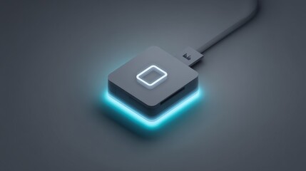 Fototapeta premium A sleek, illuminated technology device with a square touch interface.